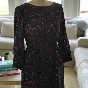 Navy blue dress with bird pattern